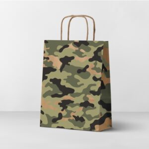 Подарочный пакет с кручеными ручками крафт 240x105x320 "Камуфляж" зеленый