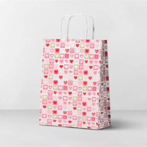 Подарочный пакет с кручеными ручками белый 240x105x320 "Сердечки"