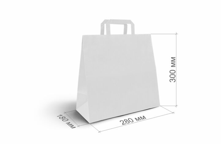 Крафт пакет с плоскими ручками 280х180х300 цвет - белый