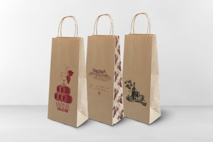 3 бумажных пакета под бутылку вина цвет крафт