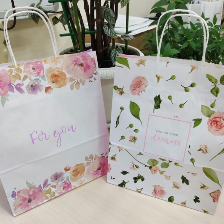 подарочные крафт пакеты белые for you и dreams с крученой ручкой